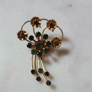 Vintage Floral Spray Rhinestone Brooch